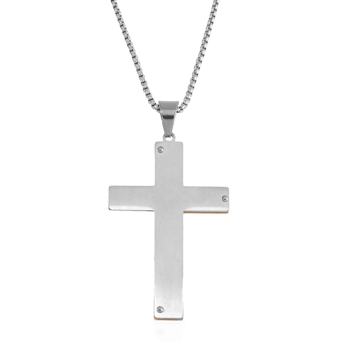 Bible Cross Pendant Necklace 24 Inches in ION Plated YG and Stainless Steel image number 4