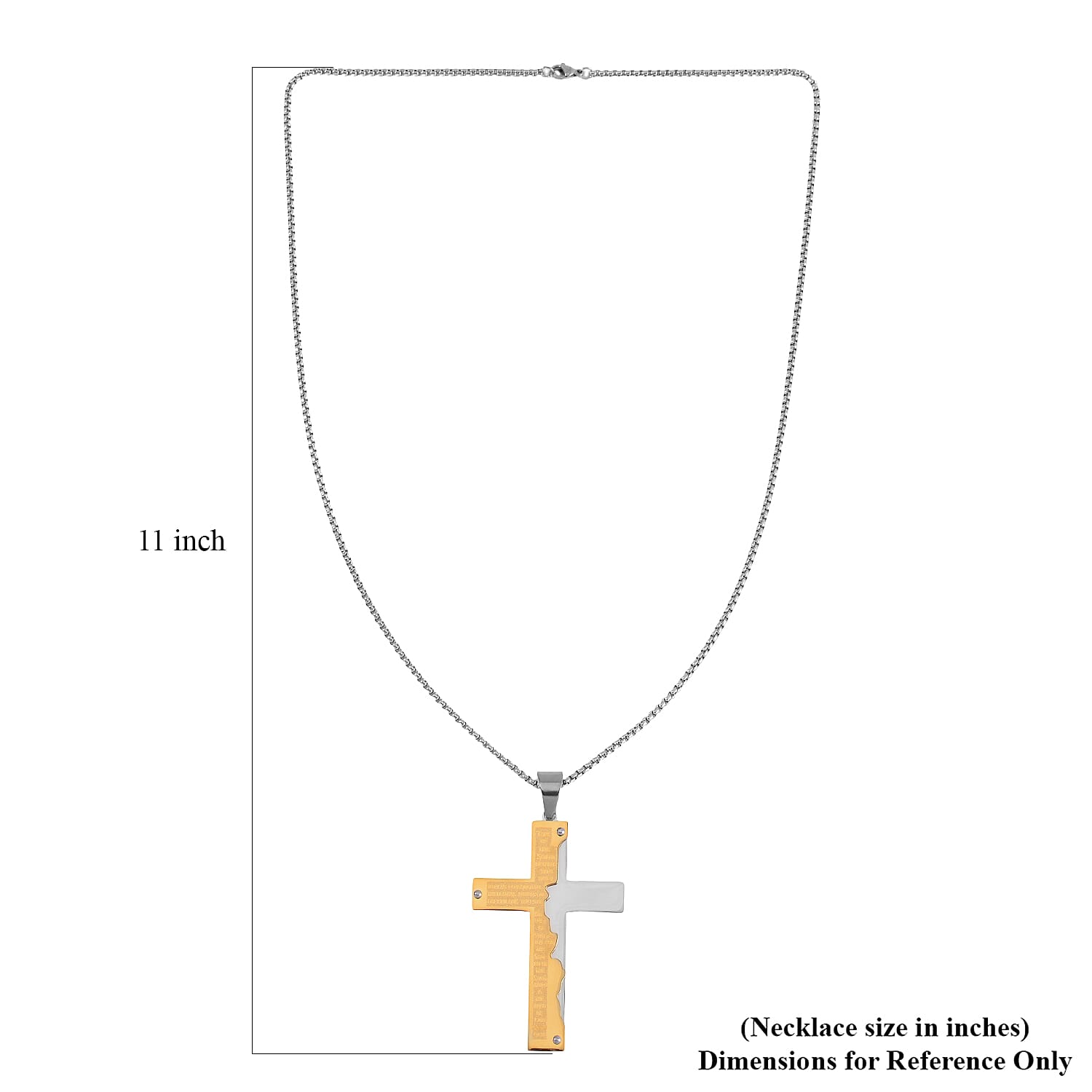 Bible Cross Men's Pendant Necklace 24 Inches in ION Plated YG and Stainless Steel