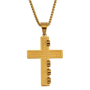 Cross Pendant Necklace 24 Inches in ION Plated YG Stainless Steel