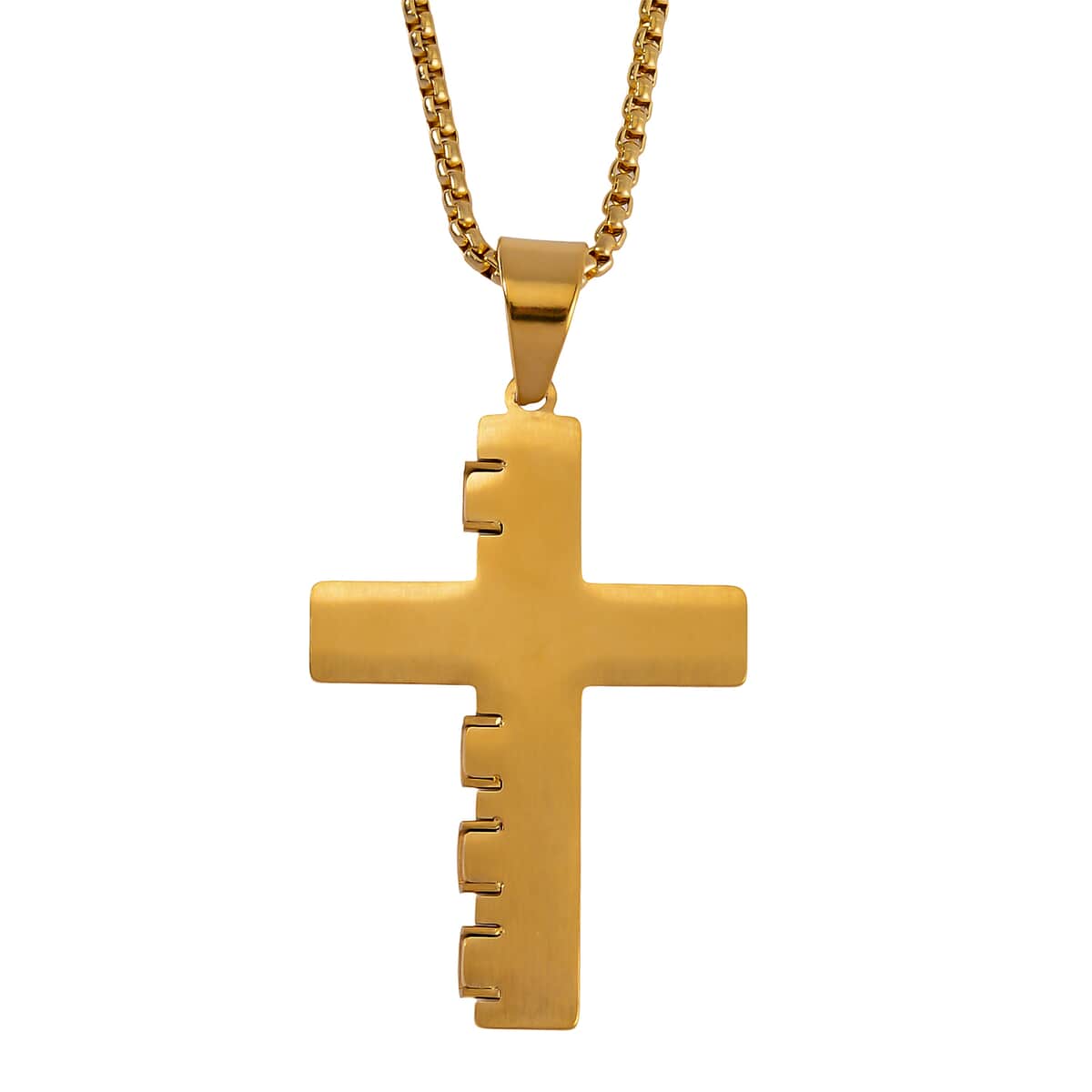 Cross Pendant Necklace 24 Inches in ION Plated YG Stainless Steel image number 4