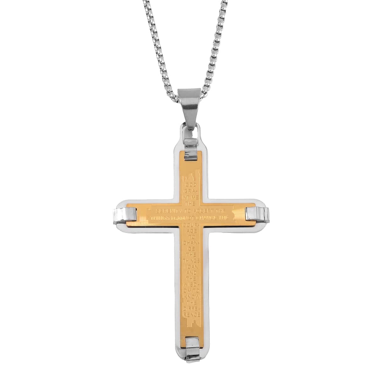 Cross Pendant Necklace 24 Inches in ION Plated YG and Stainless Steel image number 0