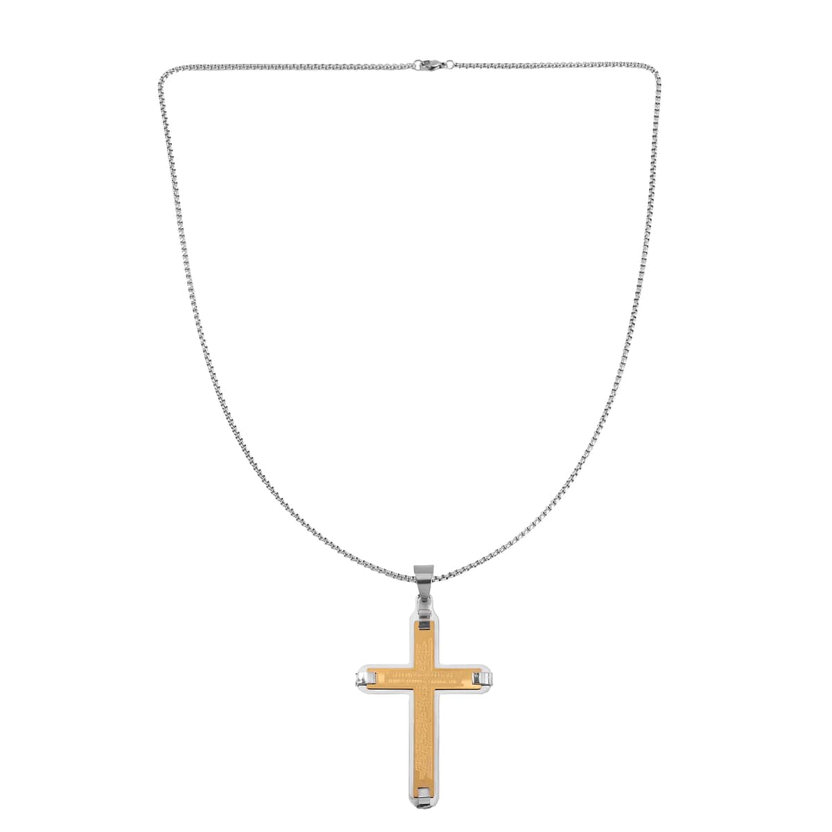 Cross Pendant Necklace 24 Inches in ION Plated YG and Stainless Steel image number 2