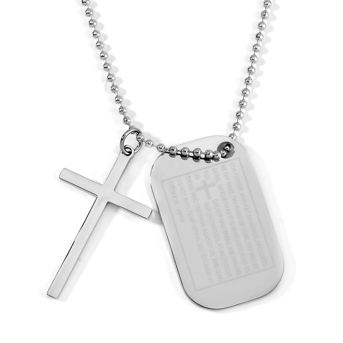 Cross with Bible Pendant Necklace 24-26 Inches in Stainless Steel image number 0