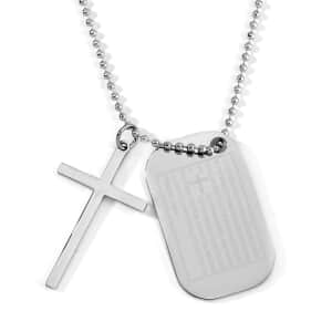 Cross with Bible Pendant Necklace 24-26 Inches in Stainless Steel