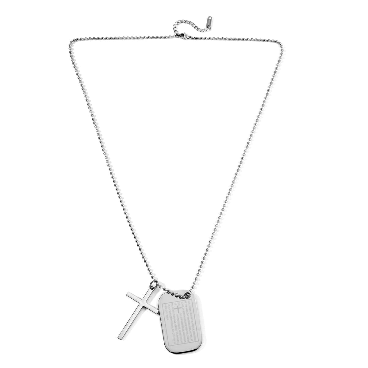 Cross with Bible Pendant Necklace 24-26 Inches in Stainless Steel image number 2