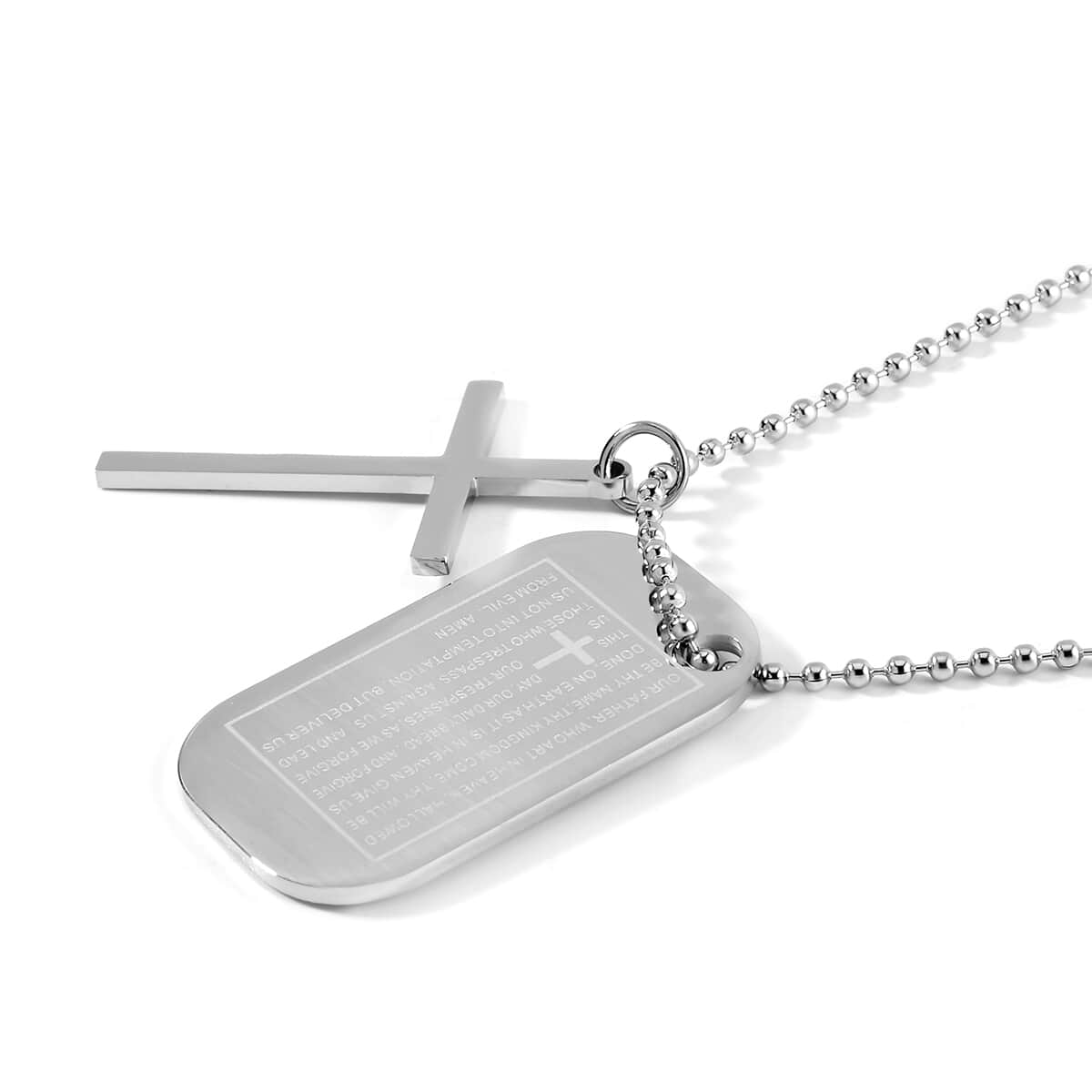 Cross with Bible Pendant Necklace 24-26 Inches in Stainless Steel image number 3