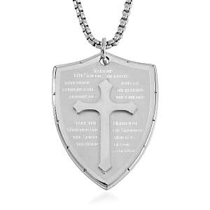 Cross with Bible Mens Pendant Necklace 24 Inches in Stainless Steel