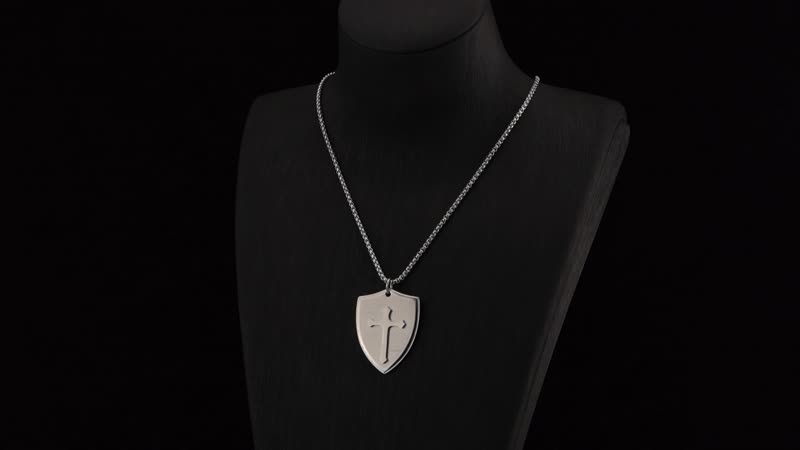 Cross with Bible Pendant Necklace (24 Inches) in Stainless Steel
