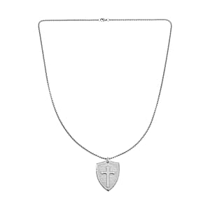 Cross with Bible Mens Pendant Necklace 24 Inches in Stainless Steel