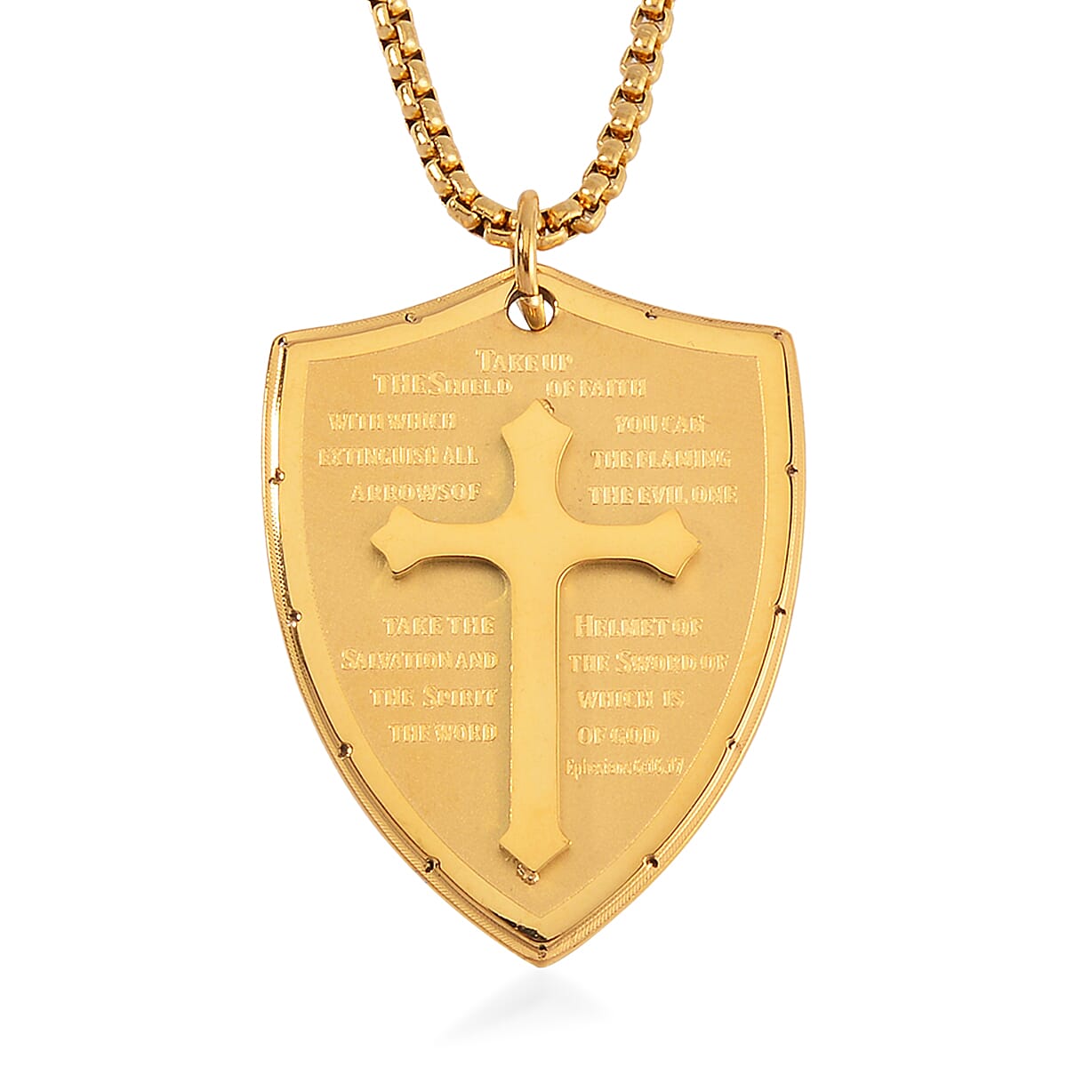 Cross with Bible Mens Pendant Necklace 24 Inches in ION Plated YG Stainless Steel