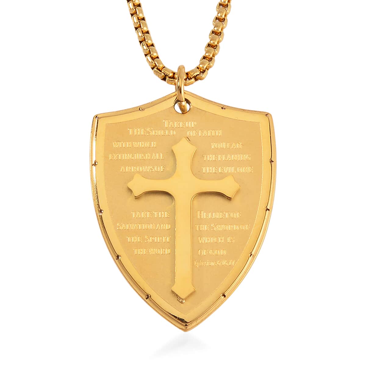 Cross with Bible Pendant Necklace 24 Inches in ION Plated YG Stainless Steel image number 0
