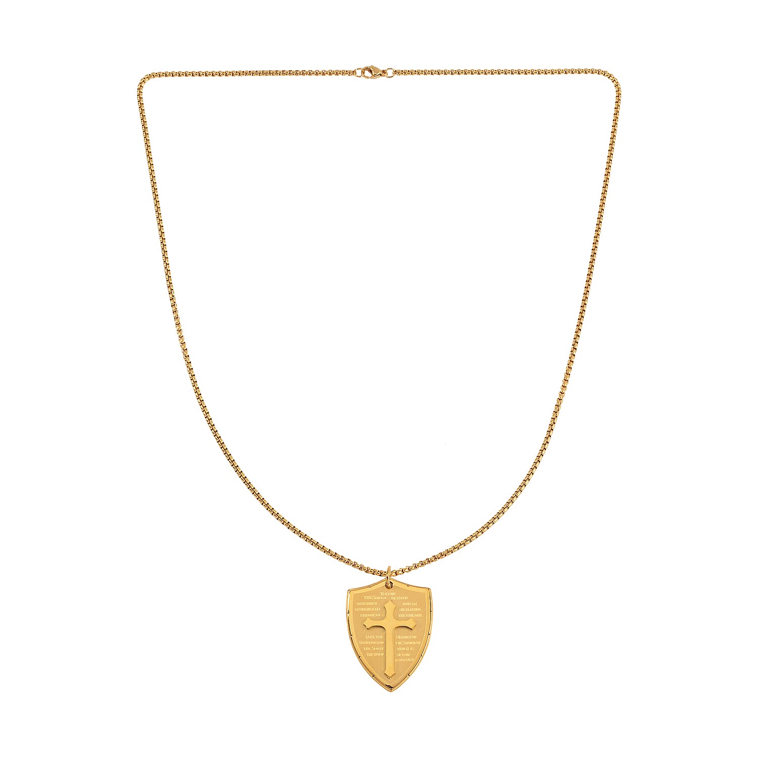 Cross with Bible Mens Pendant Necklace 24 Inches in ION Plated YG Stainless Steel