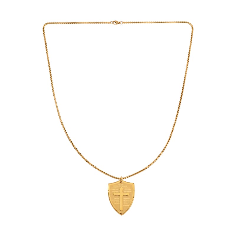 Cross with Bible Mens Pendant Necklace 24 Inches in ION Plated YG Stainless Steel