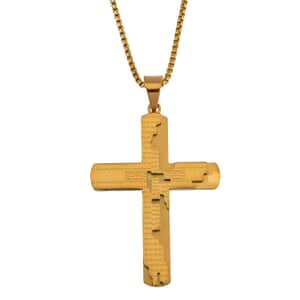 Cross Pendant Necklace 24 Inches in ION Plated YG Stainless Steel