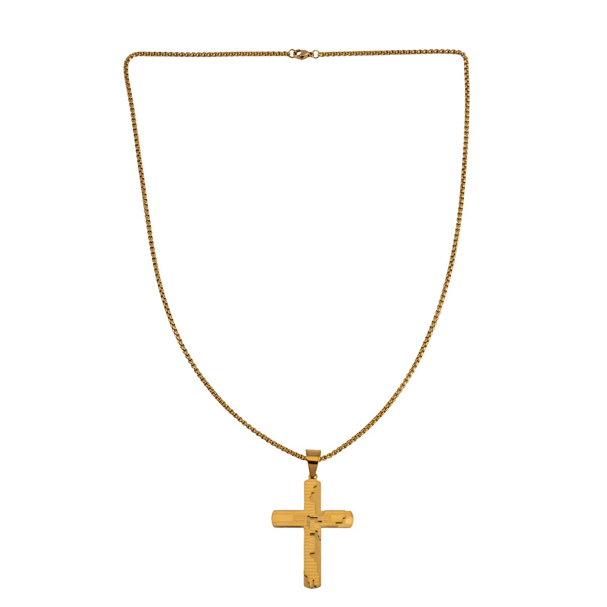 Cross Pendant Necklace 24 Inches in ION Plated YG Stainless Steel image number 2