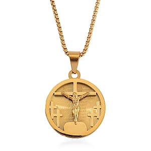 Bible Cross Coin Men's Pendant Necklace 24 Inches in ION Plated YG Stainless Steel