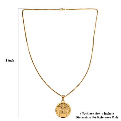 Bible Cross Coin Men's Pendant Necklace 24 Inches in ION Plated YG Stainless Steel