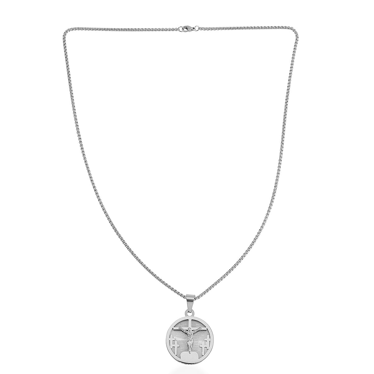 Bible Cross Coin Men's Pendant Necklace 24 Inches in Stainless Steel image number 2