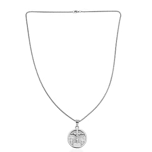 Bible Cross Coin Men's Pendant Necklace 24 Inches in Stainless Steel