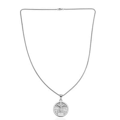 Bible Cross Coin Men's Pendant Necklace 24 Inches in Stainless Steel