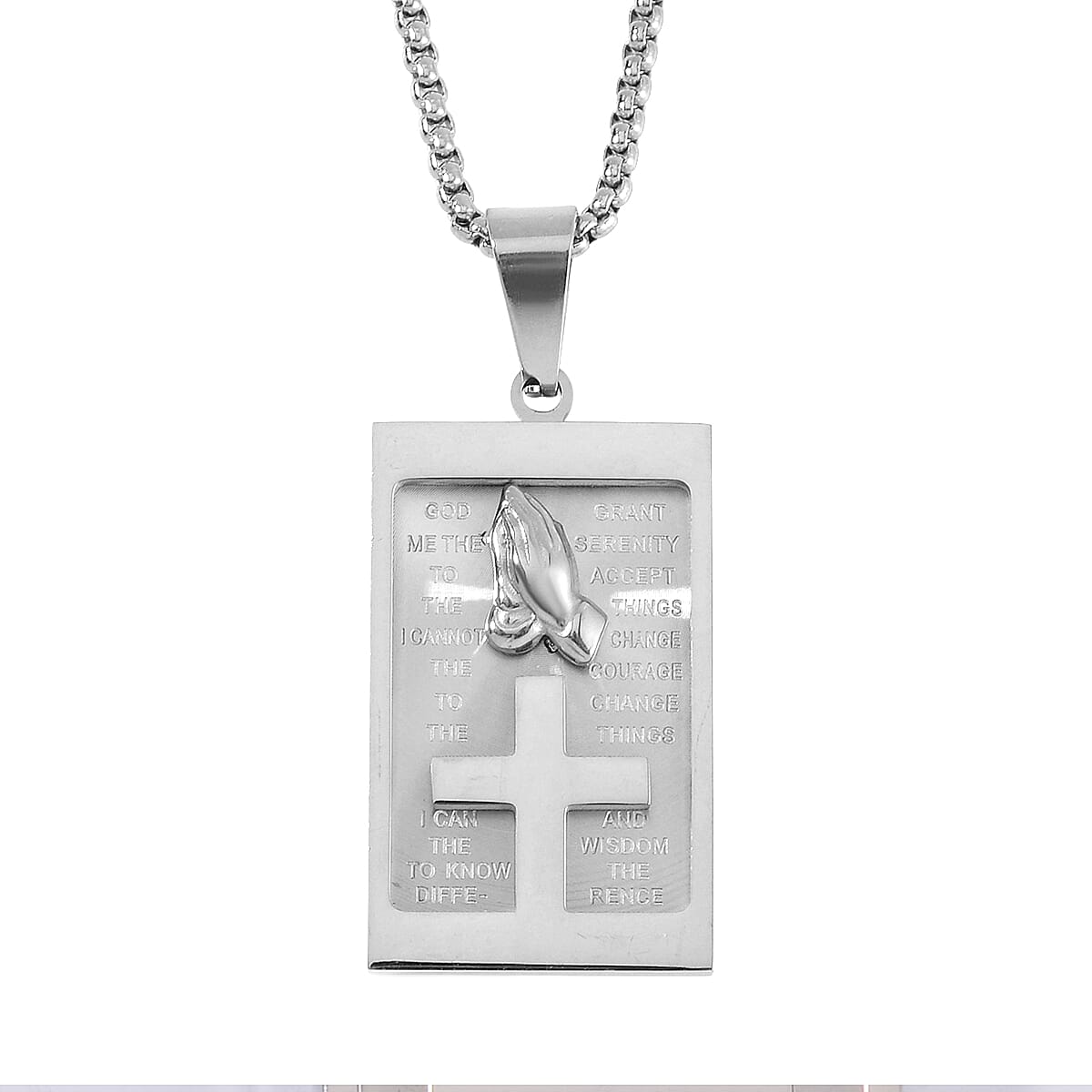 Cross with Bible Pendant Necklace 24 Inches in Stainless Steel image number 0