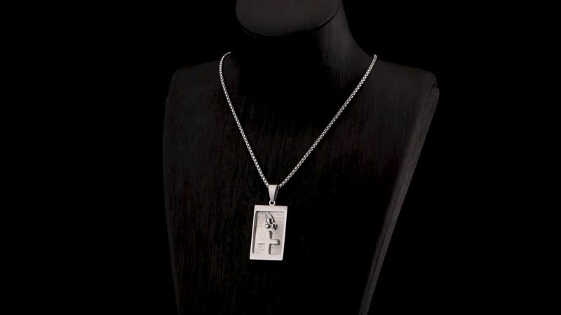 Cross with Bible Pendant Necklace in Stainless Steel (24 Inches)