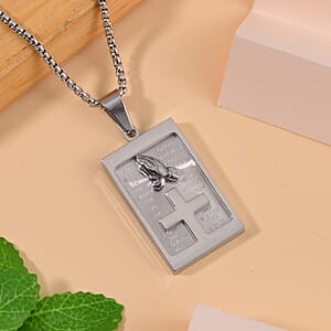 Cross with Bible Mens Pendant Necklace in Stainless Steel 23.5 Inches
