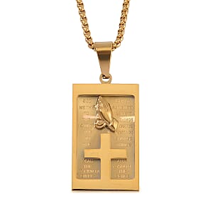 Cross with Bible Mens Pendant Necklace in ION Plated YG Stainless Steel 24 Inches