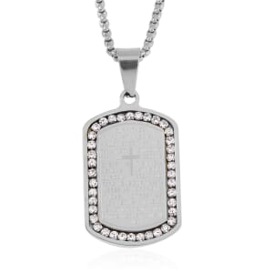 Austrian Crystal Cross with Bible Men's Pendant Necklace (24 Inches) in Stainless Steel