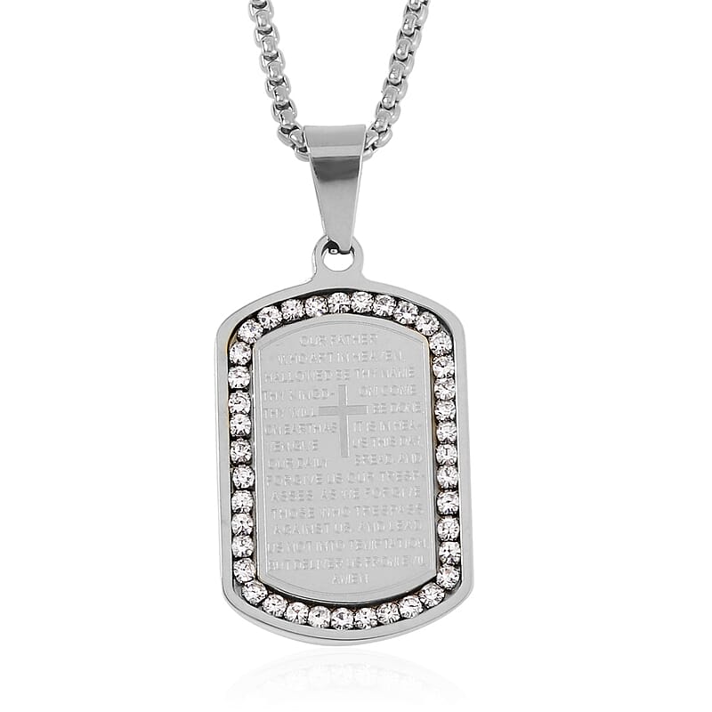 Austrian Crystal Cross with Bible Men's Pendant Necklace (24 Inches) in Stainless Steel