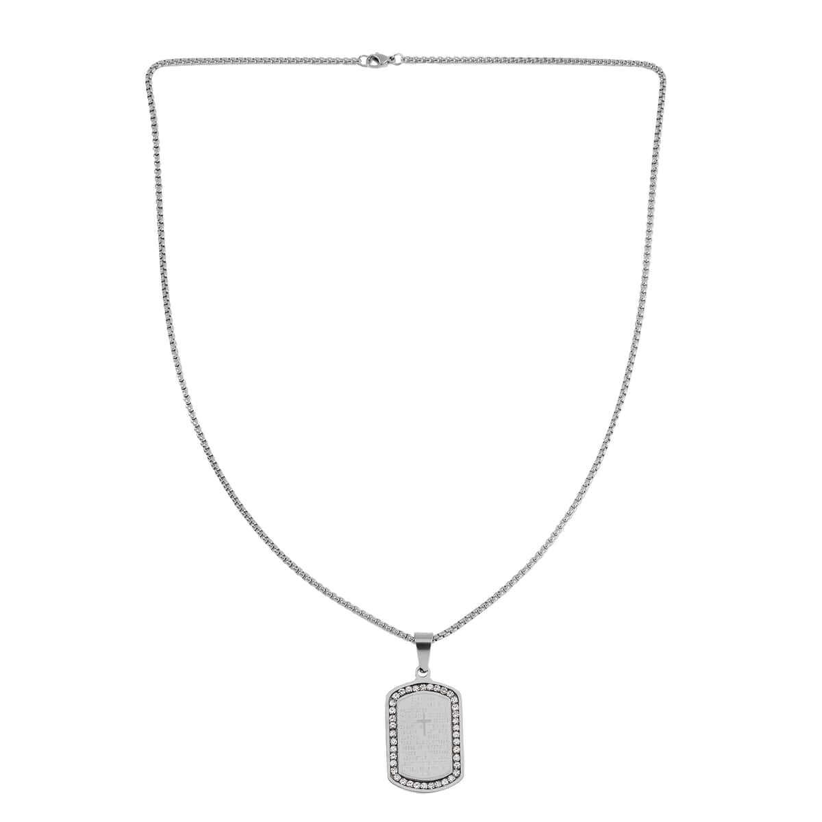 Austrian Crystal Cross with Bible Pendant Necklace (24 Inches) in Stainless Steel image number 2