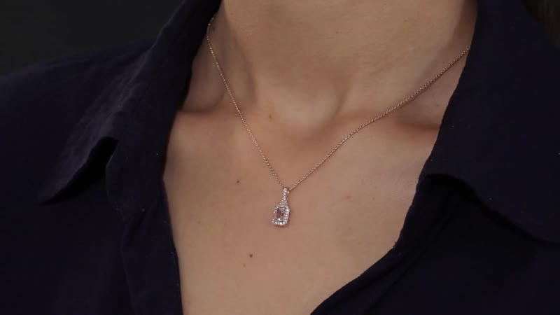 Premium Pink Morganite and White Zircon Halo Pendant Necklace 20 Inches in Vermeil Rose Gold Over Sterling Silver 0.80 ctw