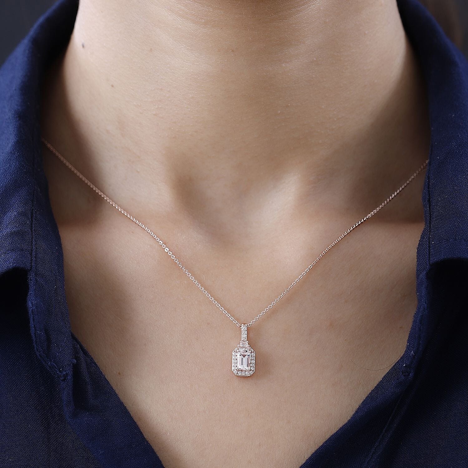 Premium Pink Morganite and White Zircon Halo Pendant Necklace 20 Inches in Vermeil Rose Gold Over Sterling Silver 0.80 ctw