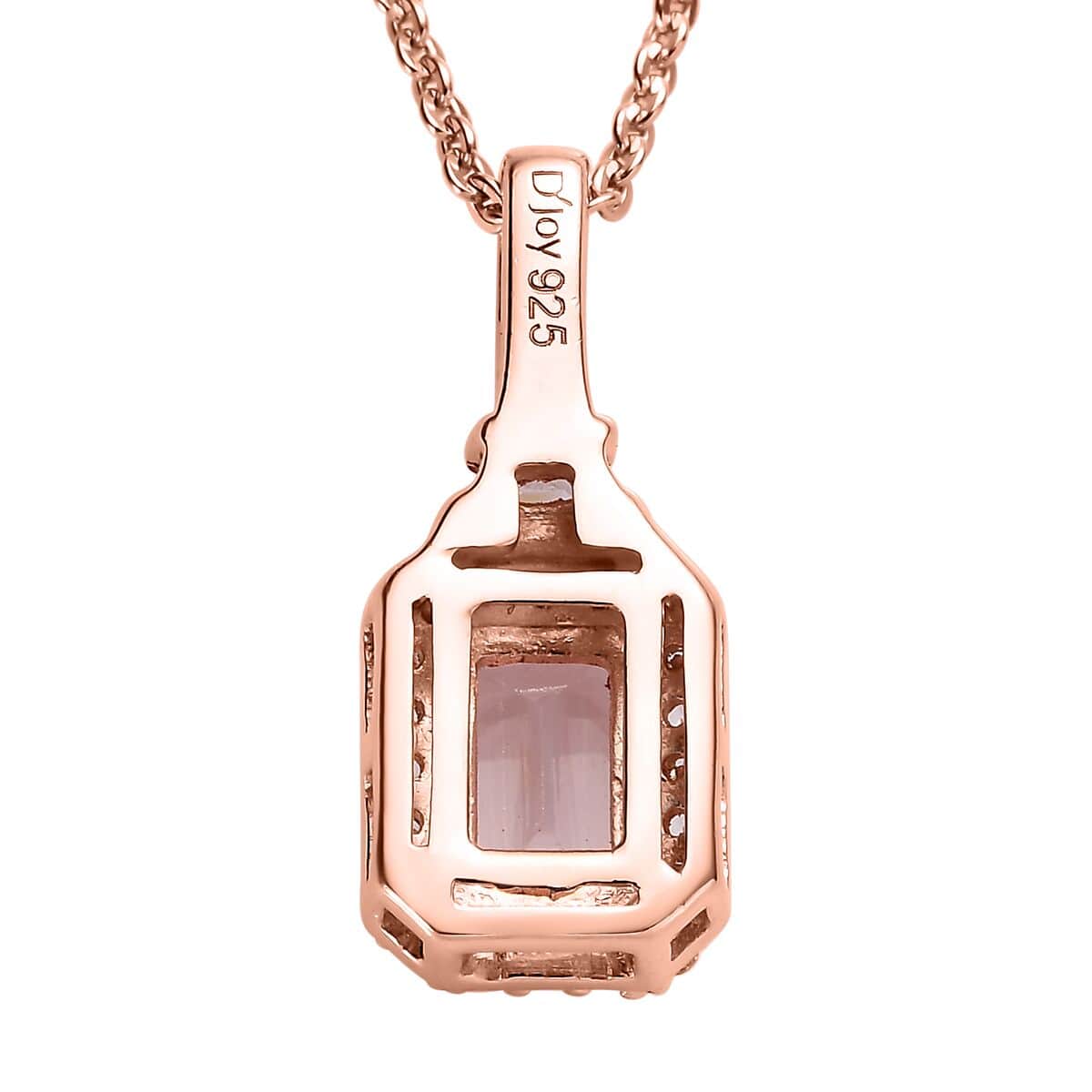 Premium Pink Morganite and White Zircon Halo Pendant Necklace 20 Inches in Vermeil Rose Gold Over Sterling Silver 0.80 ctw image number 4