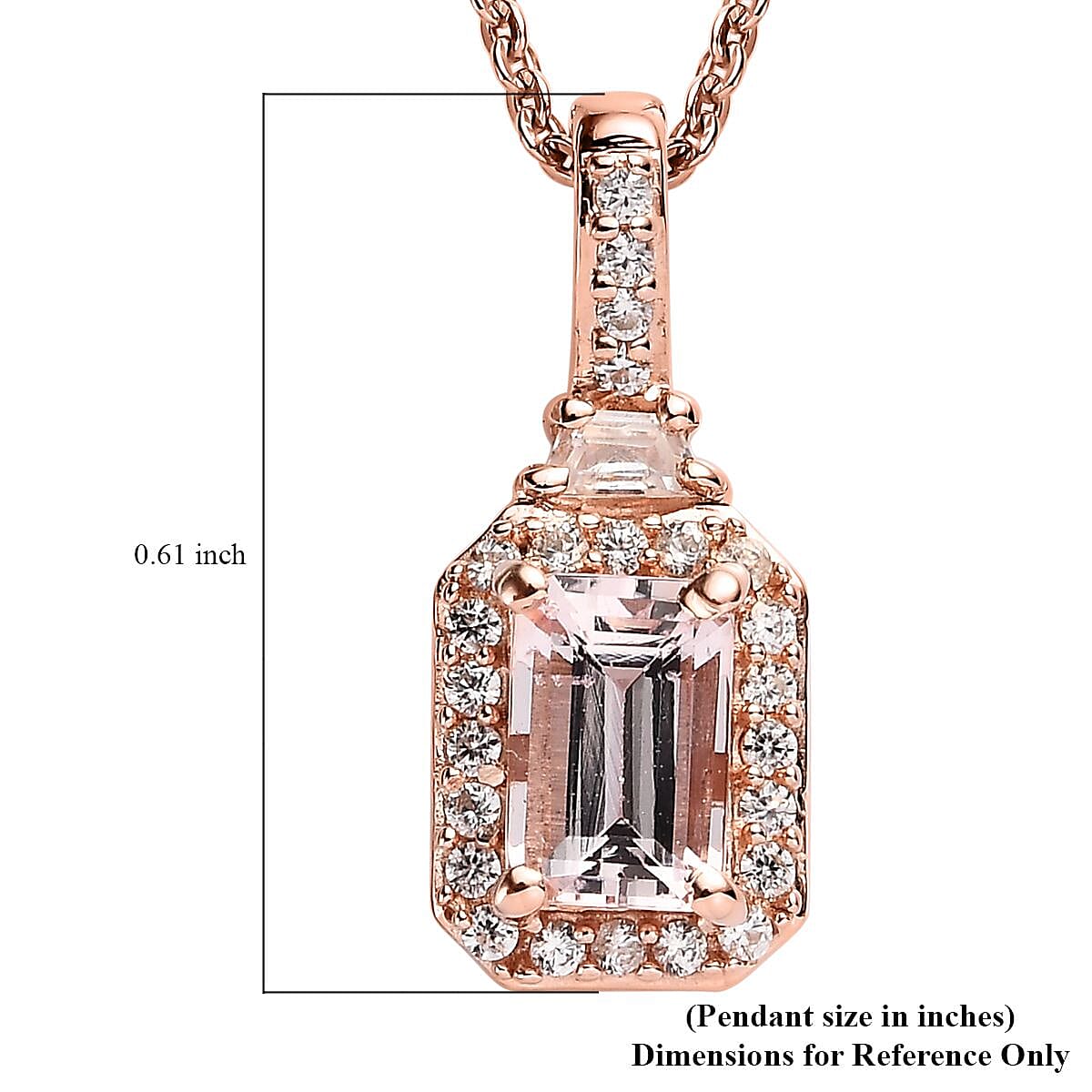 Premium Pink Morganite and White Zircon Halo Pendant Necklace 20 Inches in Vermeil Rose Gold Over Sterling Silver 0.80 ctw