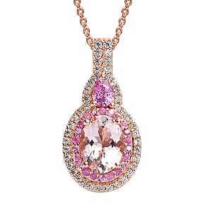 Premium Pink Morganite and Multi Gemstone Cocktail Pendant Necklace 20 Inches in Vermeil Rose Gold Over Sterling Silver 1.85 ctw