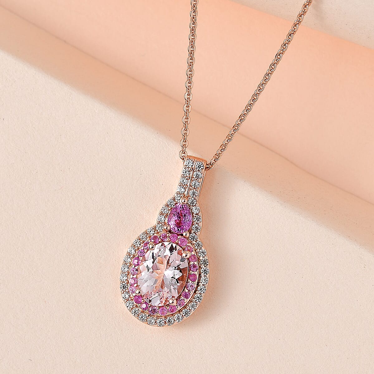 Premium Pink Morganite and Multi Gemstone Cocktail Pendant Necklace 20 Inches in Vermeil Rose Gold Over Sterling Silver 1.85 ctw image number 1