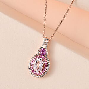 Premium Pink Morganite and Multi Gemstone Cocktail Pendant Necklace 20 Inches in Vermeil Rose Gold Over Sterling Silver 1.85 ctw