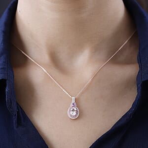 Premium Pink Morganite and Multi Gemstone Cocktail Pendant Necklace 20 Inches in Vermeil Rose Gold Over Sterling Silver 1.85 ctw