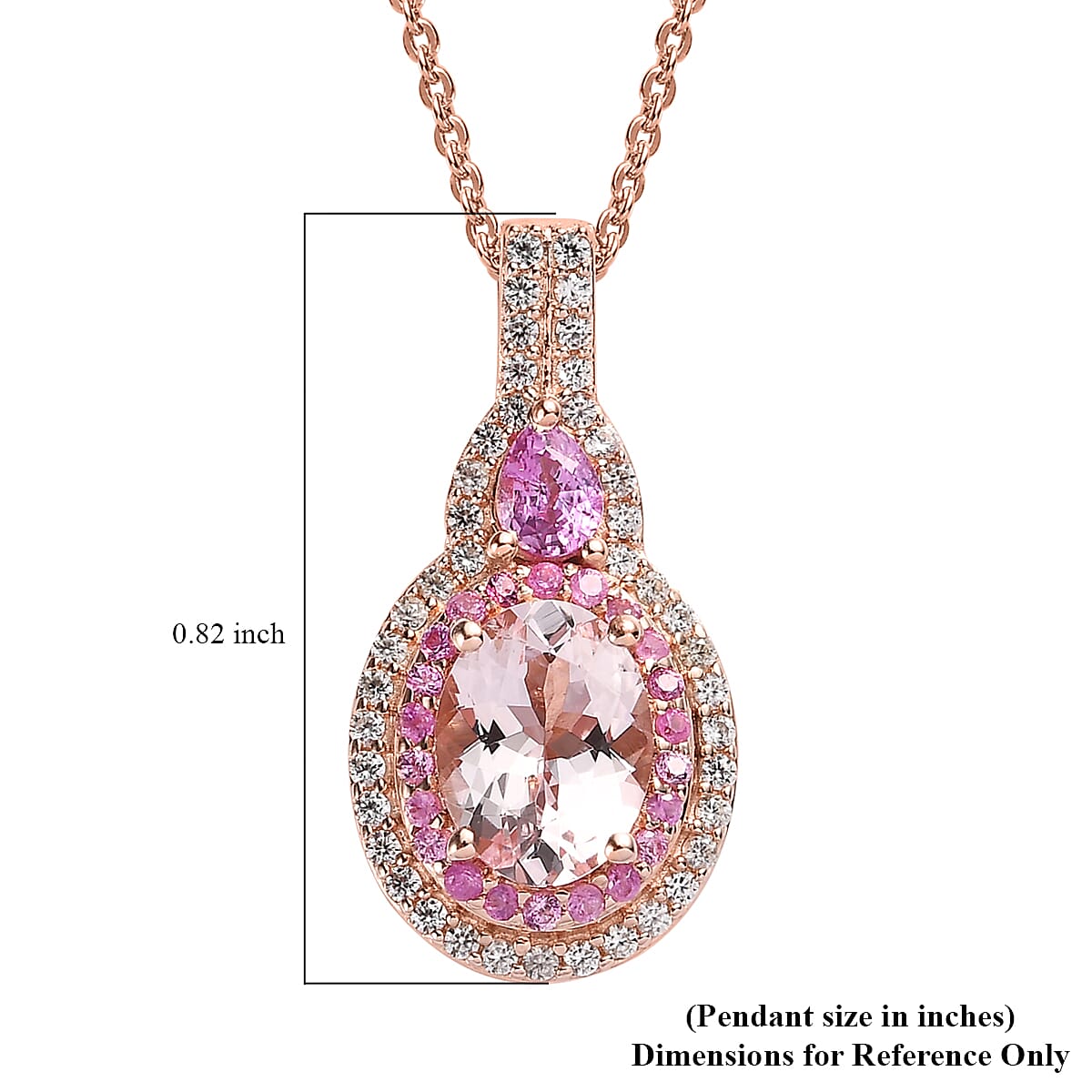 Premium Pink Morganite and Multi Gemstone Cocktail Pendant Necklace 20 Inches in Vermeil Rose Gold Over Sterling Silver 1.85 ctw