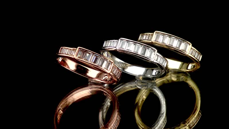 Simulated Diamond Set of 3 Ring in ION Plated YRG and Stainless Steel 4.20 ctw
