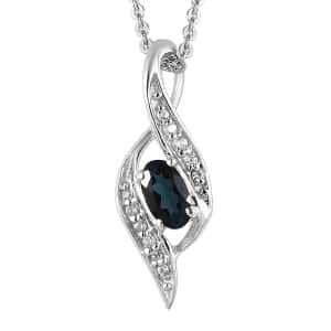 Monte Belo Indicolite and White Zircon Pendant Necklace 20 Inches in Platinum Over Sterling Silver 0.30 ctw