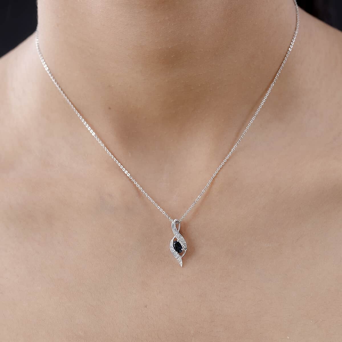 Monte Belo Indicolite and White Zircon Pendant Necklace 20 Inches in Platinum Over Sterling Silver 0.30 ctw image number 2
