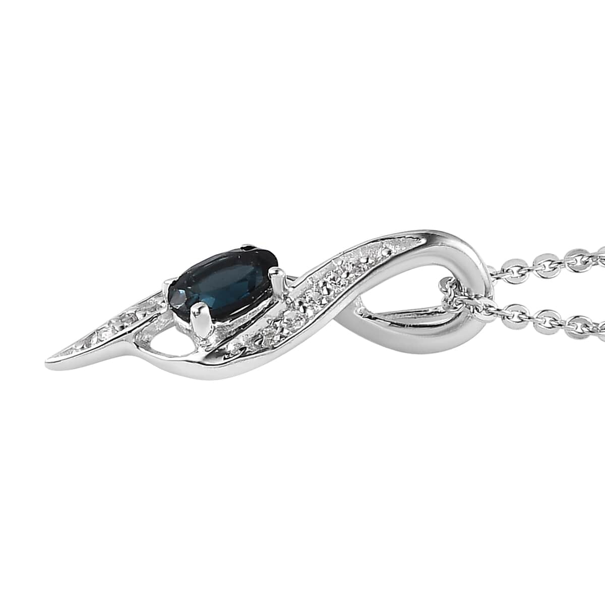 Monte Belo Indicolite and White Zircon Pendant Necklace 20 Inches in Platinum Over Sterling Silver 0.30 ctw image number 3