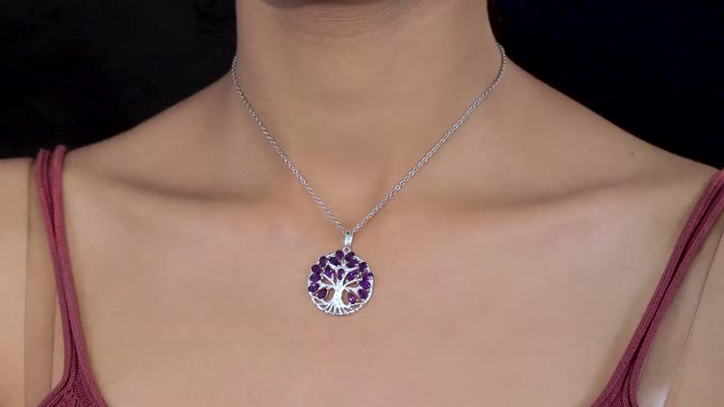 African Amethyst Pendant in Tree of Life Platinum Over Sterling Silver with Stainless Steel Necklace (20 Inches) 3.40 ctw