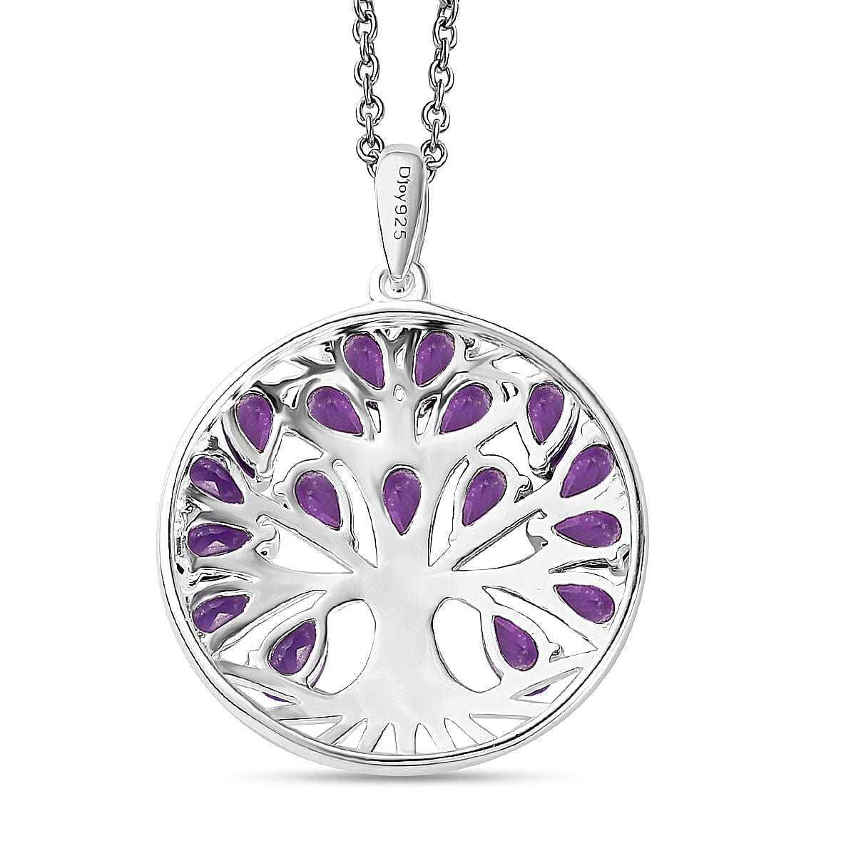 African Amethyst Pendant in Tree of Life Platinum Over Sterling Silver with Stainless Steel Necklace 20 Inches 3.40 ctw