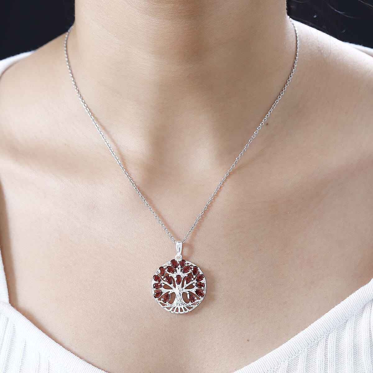 Mozambique Garnet Pendant in Tree of Life Platinum Over Sterling Silver with Stainless Steel Necklace 20 Inches 3.40 ctw image number 2