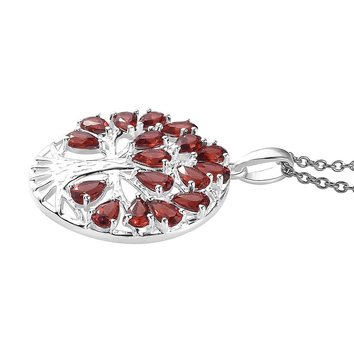 Mozambique Garnet Pendant in Tree of Life Platinum Over Sterling Silver with Stainless Steel Necklace 20 Inches 3.40 ctw image number 3