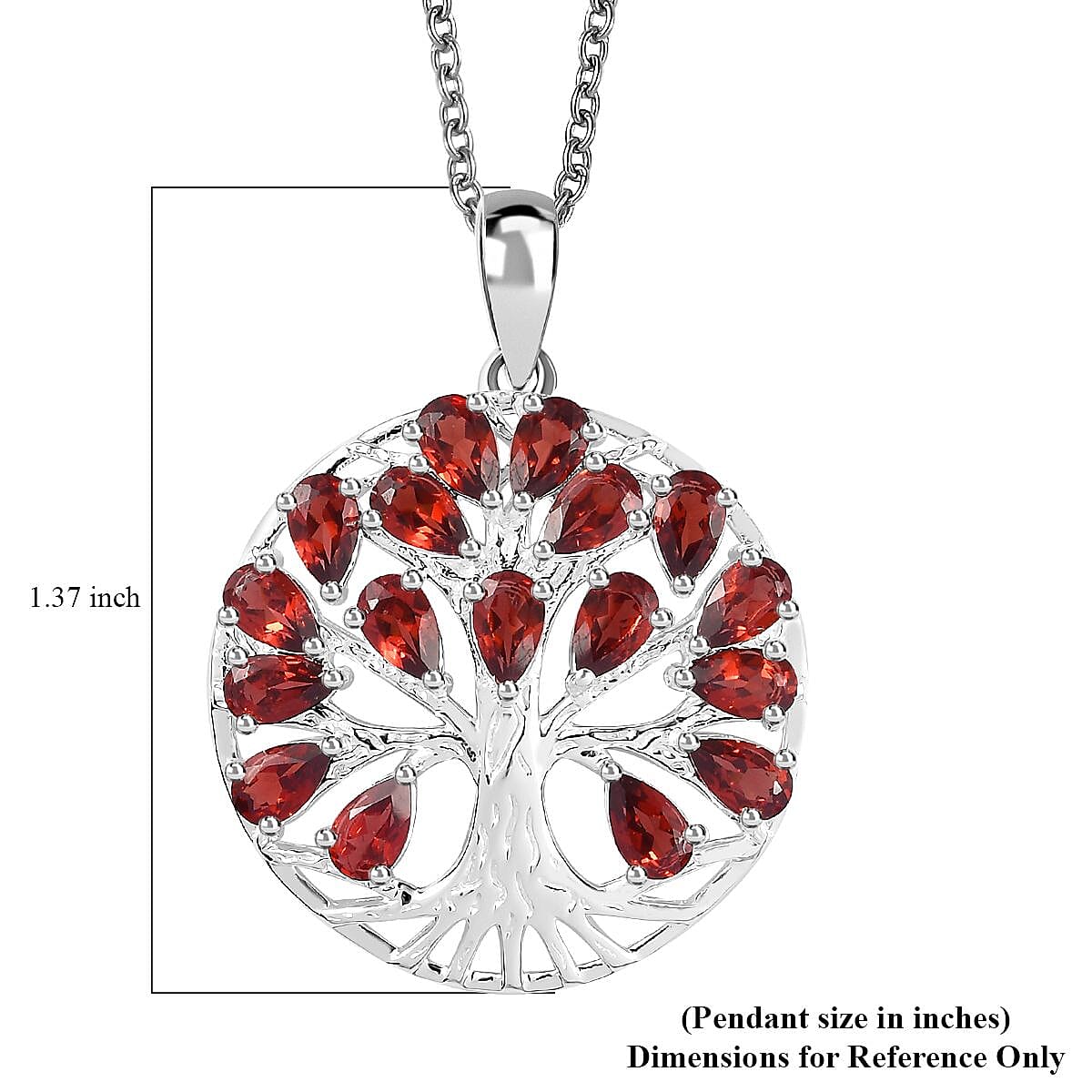 Mozambique Garnet Pendant in Tree of Life Platinum Over Sterling Silver with Stainless Steel Necklace 20 Inches 3.40 ctw image number 6