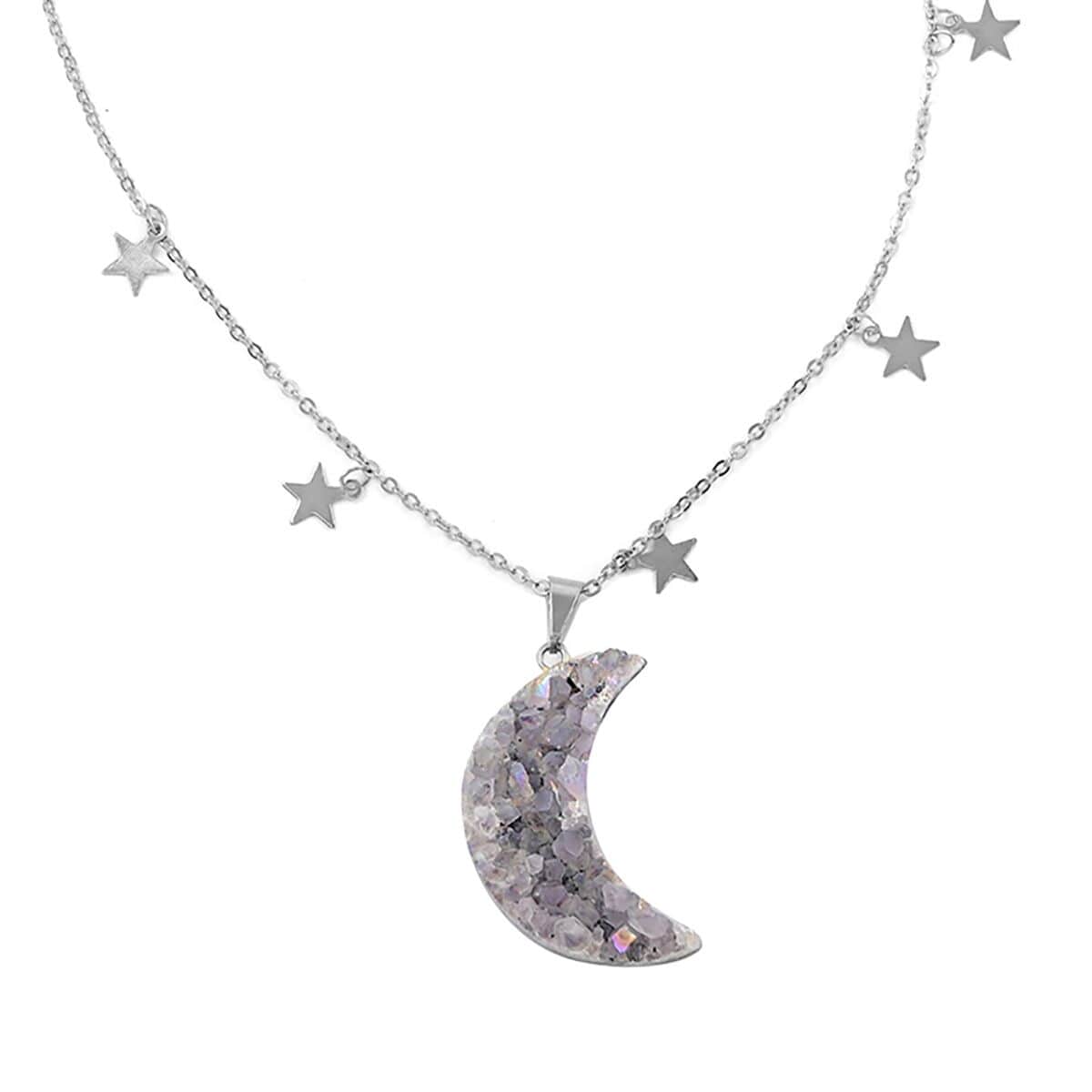 Agate 30.00 ctw Star Charm Pendant Necklace in Silvertone 16.5-18.5 Inches image number 2